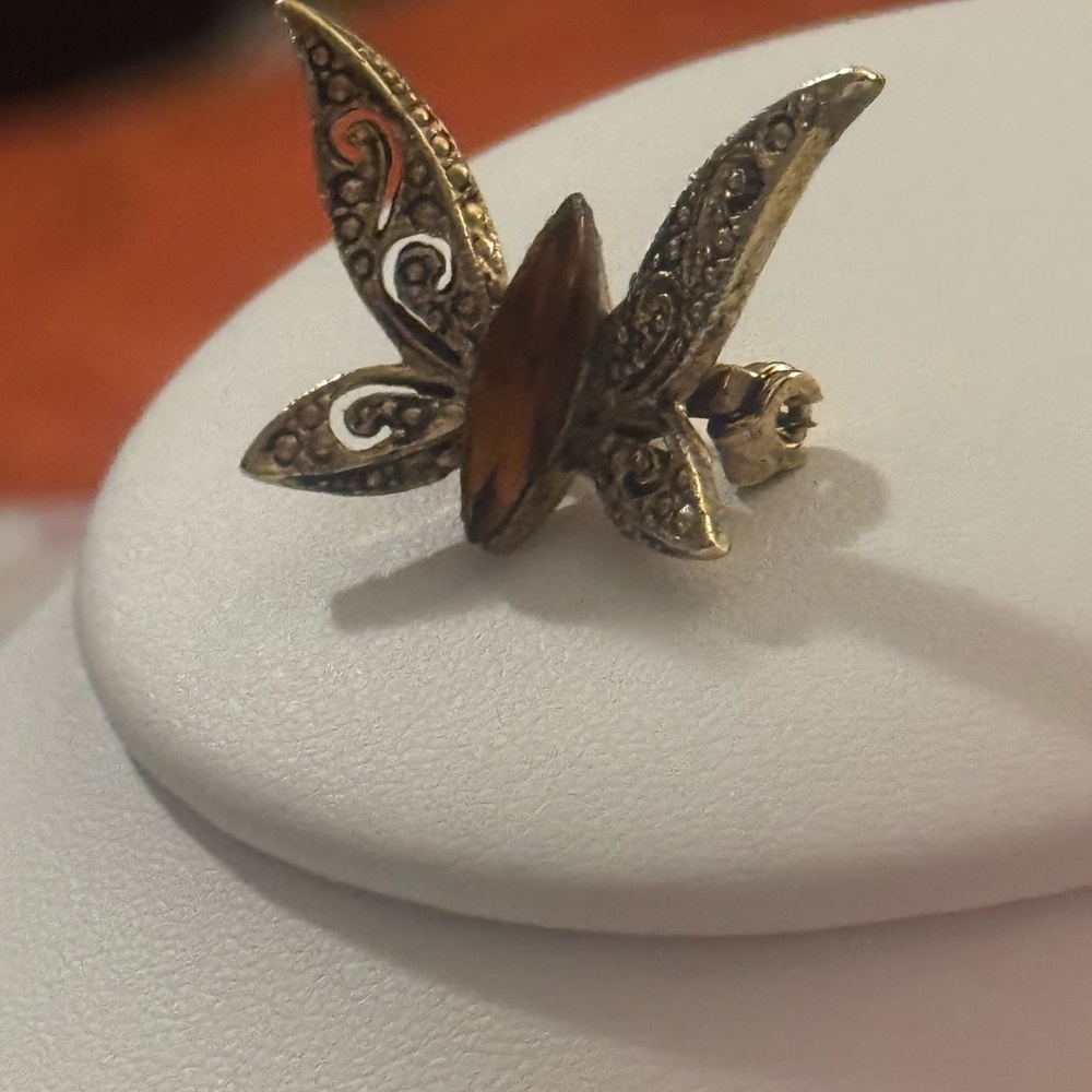 Gold-Tone Butterfly Pin with Yellow Marquise Stone -Set of 2